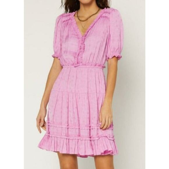 Current Air Pink Embossed Ruffle Mini Dress Size Small - Picture 1 of 10